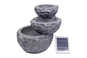 Gardenwize Garden Outdoor Solar Powered Three-Tiered Rock Water Fountain Feature