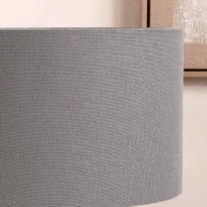 35cm Grey Linen Drum Table Lampshade Self Lined Cylinder Shade