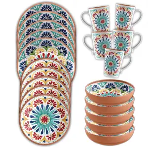 Purely Home Rio Medallion 20 Piece Dinnerware & Mugs Set for 5