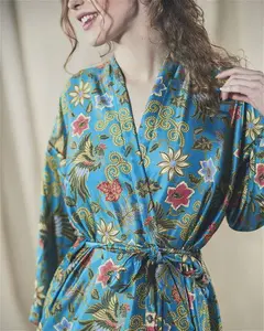 Green Silk Blend Kimono Robe