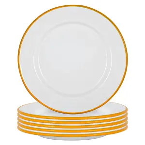 Argon Tableware - White Enamel Dinner Plates - 25.5cm - Yellow - Pack of 6