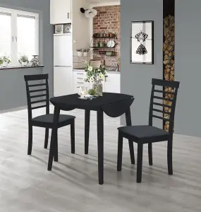 Hallowood Furniture Ledbury Drop Leaf Round Table Set with 2 Chairs in Black Finish