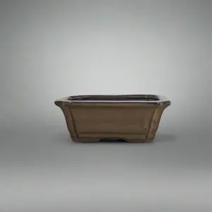 12cm Glazed Bonsai Pot - Rectangle - 12cm x 10cm x 4cm - Green