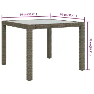 Berkfield Garden Table 90x90x75 cm Tempered Glass and Poly Rattan Grey