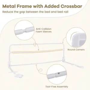 COSTWAY Bed Rail Guard for Toddlers 120CM Foldable Baby Bed Rail w/ Safety Strap