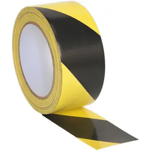 Durable 50mm x 33m Black & Yellow Hazard Warning Tape for Safety Marking