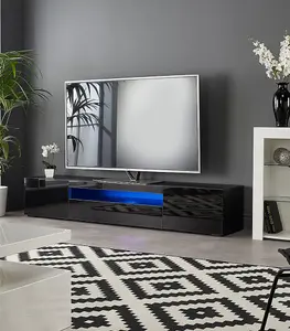 Modern Black 200cm Matt Gloss TV Stand Cabinet Suitable for 55 65 70 75 80 Inch 4K LED Flat Screen TV's