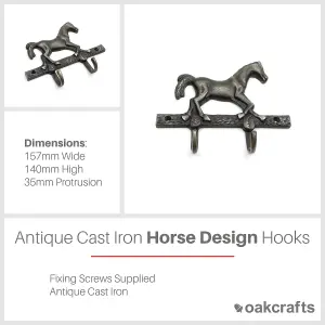 Oakcrafts - Antique Cast Iron Decorative Horse Hooks - 160mm x 170mm