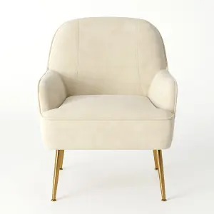 Beige Velvet Armchair Upholstered Accent Chair Lounge Chair Arm Chair with Gold Plated Feet