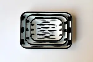 Rozi Stripe Collection Enamel Rectangular Serving And Roasting Dish - 26 cm (W) x 18 cm (D) x 4 cm (H)