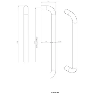 4x Round D Bar Pull Handle 319 x 19mm 300mm Fixing Centres Bright Steel