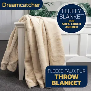 Dreamcatcher Blanket Throw Soft Faux Fur 160 x 130cm Overblanket Natural Cream