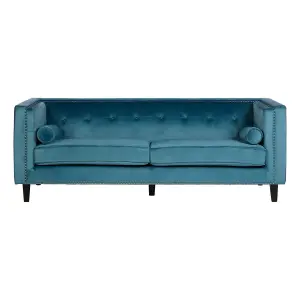 Interiors By Premier Velvet Uphoplstered 3 Seat Blue Velvet Sofa, Durable Three Seater Sofa, Versatile Button Tufted Sofa