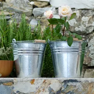 15 Litre Galvanised Metal Bucket Handle Plant Pot Coal Planter Strong Steel