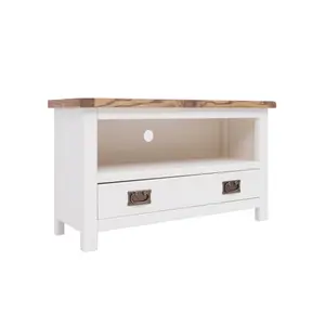 Lovere Off White 1 Drawer TV Cabinet Brass Drop Handle