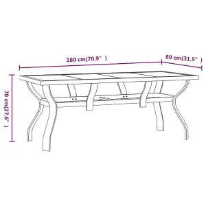 Berkfield Garden Table Black 180x80x70 cm Steel and Glass