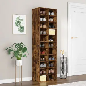 Berkfield Shoe Cabinet Smoked Oak 54x34x183 cm Engineered Wood