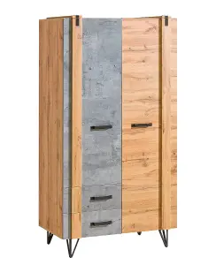 Urban Storage Excellence: Lofter Wardrobe, Oak Wotan & Concrete, H1871mm W901mm D553mm