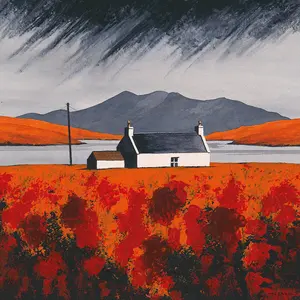 Anthony Barber Loch Erisort - Autumn Canvas Print Orange/Grey (40cm x 40cm)