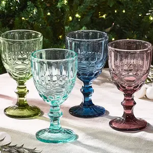 Set of 4 Mix Match Coloured Drinking Glasses Wine Goblets Wedding Décor Ideas 350ml