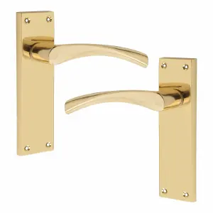 1 Pair of Victorian Scroll Astrid Handle  Latch Door Handles  Gold Polished Brass with 150mm x 40mm Backplate - Golden Grace