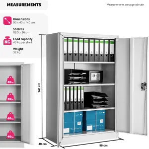 Filing Cabinet - 4 shelves, lockable, 140 x 90 x 40 cm - grey