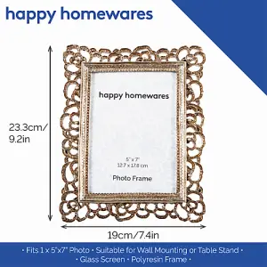 Vintage and Traditional Rustic Brushed Gold 5x7 Picture Frame with Silver Gems