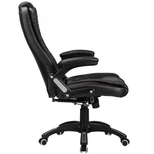 Luxury Office Chair Padded High Back Reclining Faux Leather - Black