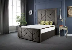 DS Living Milly Chevron Upholstered Bed Frame in Soft Touch Charcoal Grey Velvet 4FT6 Double