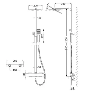 Modern Square Matte Black Exposed Thermostatic Mixer Shower Set With Shower Head and Handheld