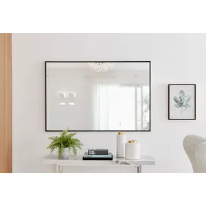 Alcantera Rectangle Metal Frame Wall Mirror Simple and Elegant Modern Design Black / 120cm H x 80cm W