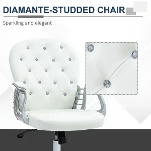 Vinsetto Office Chair PU Diamante Padded Ergonomic 360 degree Swivel White