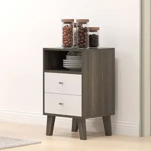 HOMCOM Bedside Tables Set of 2, Modern Nightstand with 2 Drawers and Open Cubby