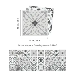 24 Pieces 15x15cm Novi Light Grey Cement Azulejo Tile Stickers