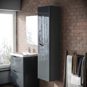 Nes Home Bathroom 1500mm Anthracite Wall Hung Furniture Tall Storage Cabinet Unit