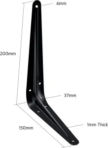 EAI - London Shelf Bracket - 200x150x37x1mm  - Black - Pack of 10