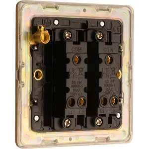 2 PACK 2 Gang Double Light Switch SCREWLESS SATIN BRASS 2 Way 10A Slim Rocker