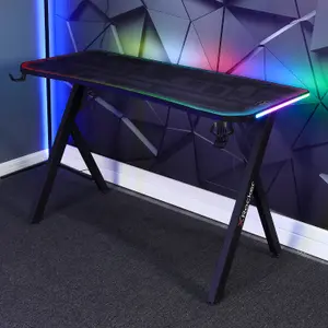 X-Rocker Lumio Compact 110 x 55cm RGB Gaming Desk, Gaming Table with Headphone Hook and Cup Holder Office Desk with FREE Mousemat