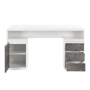 Florentine High Gloss Computer Desk In White And Concrete Effect