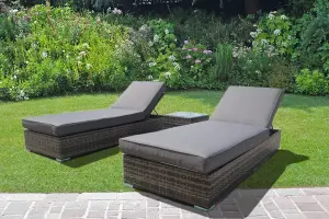 SUN LOUNGER BED RATTAN WICKER GARDEN OUTDOOR GREY TABLE AND CHAIRS FURNITURE PATIO