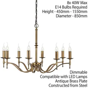 Avery Ceiling Pendant Chandelier Light 8 Lamp Antique Brass Curved Candelabra