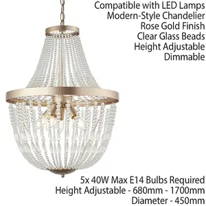 Hanging Ceiling Pendant Light Rose Gold & Glass Beads Modern Round Lamp Shade