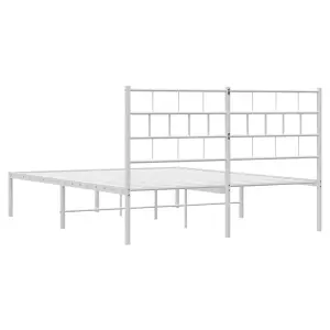 Berkfield Metal Bed Frame with Headboard White 150x200 cm