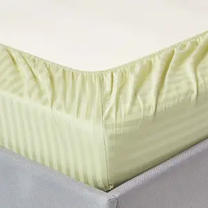 Homescapes Sage Green Egyptian Cotton Satin Stripe Fitted Sheet 330 TC, Single