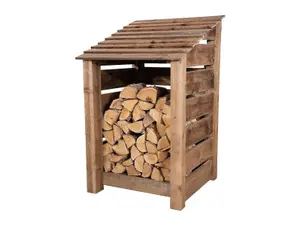 Slatted wooden log store W-79cm, H-126cm, D-88cm - brown finish