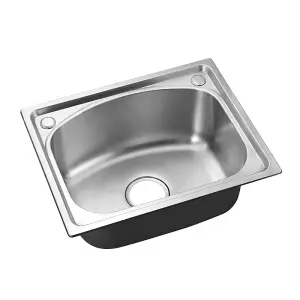 Deep Single Bowl Stainless Steel Kitchen Sink Basin with Strainer 55cm W x 48cm D x 19cm H