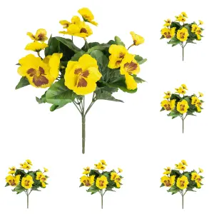 Blooming Artificial - 28cm / 1ft Yellow Artificial Pansy Bush Multi-Pack