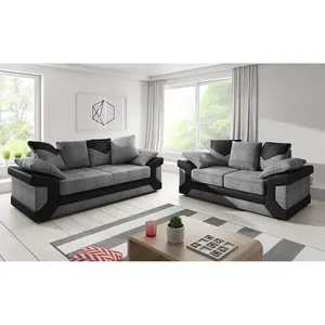 Arlo Corded Fabric Sofa with Leather-Effect Arms 3+2