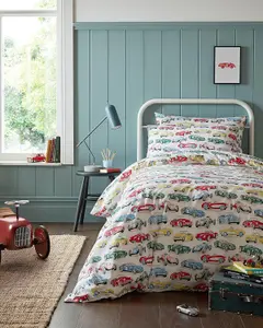 Cath Kidston Vintage Cars Multicoloured Children's Double Duvet Cover Set Bedding Set