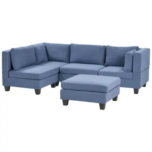 Corner Sofa with Ottoman UNSTAD Blue Fabric Right Hand